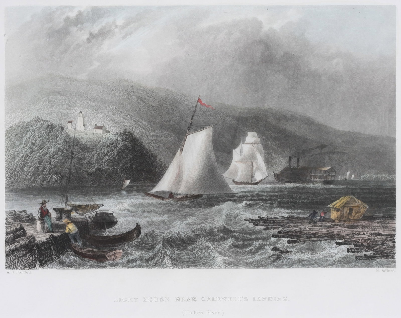 Offset Lithograph, Lighthouse Near Caldwells Landing: Offset Lithograph, Lighthouse Near Caldwells Landing matted, framed, site, 6 by 8 in., overall, 18.5 by 21.5 in.
