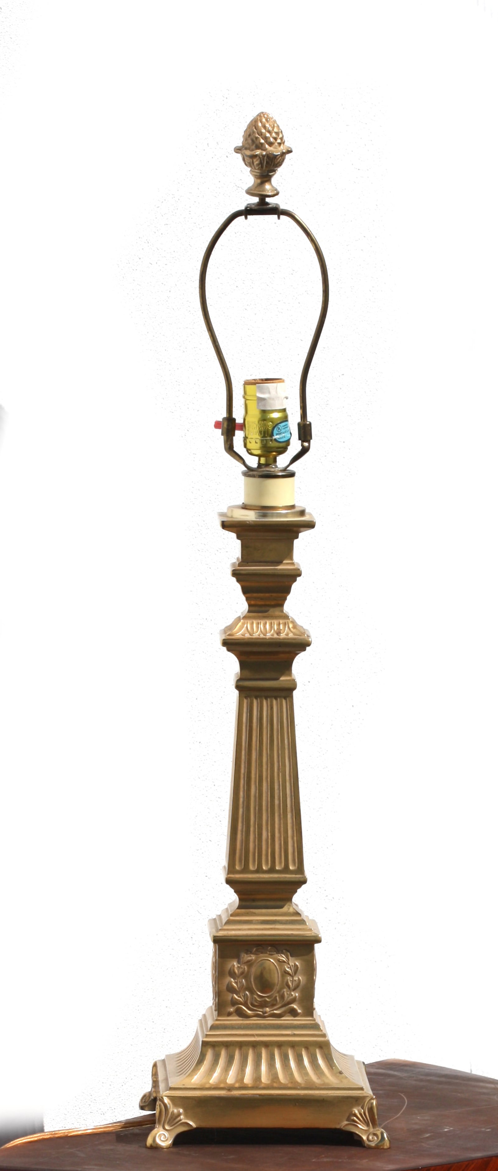 Neoclassical Style Gilt Bronze Columnar Candlestick Lamp: Neoclassical Style Gilt Bronze Columnar Candlestick Lamp with a square fluted column above a square base. Height 18 in., overall, 30 in.