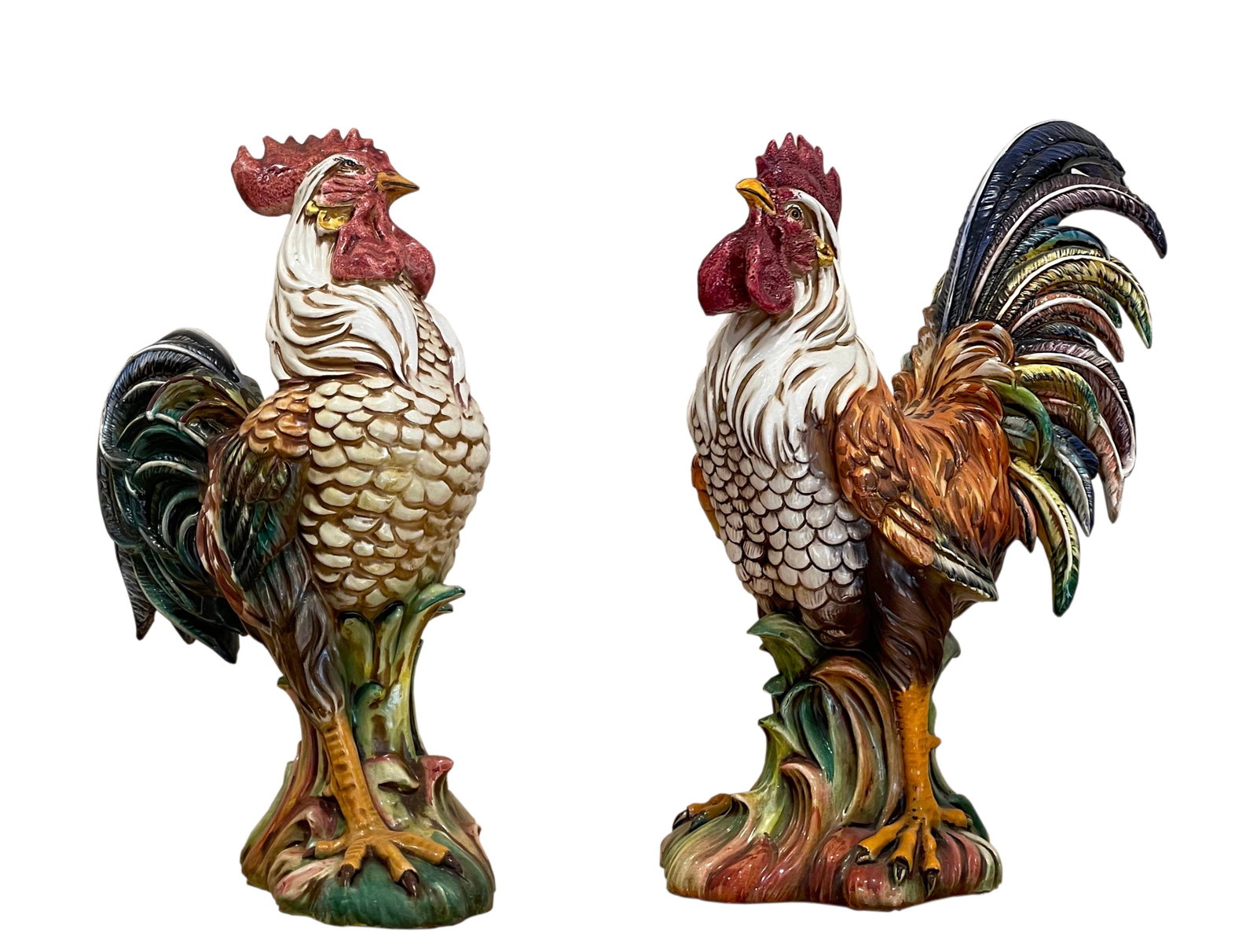 Pair of Continental Polychrome Decorated Ceramic Roosters (1 of 6)