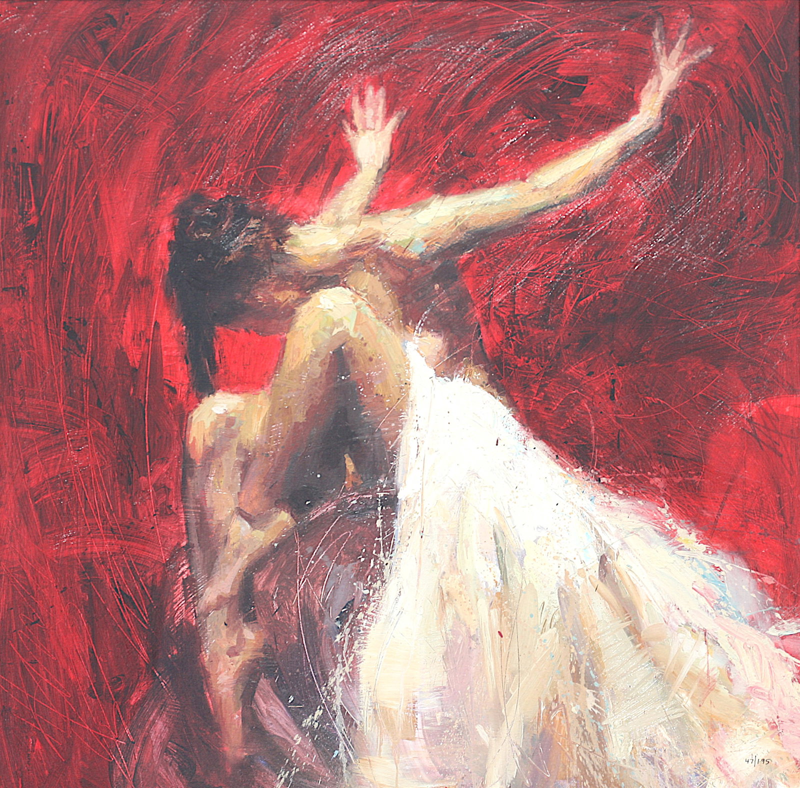 Giuseppe Dangelico (Pino) (Italian, 1939-2010) Giclee: Giuseppe Dangelico (Pino) (Italian, 1939-2010) Female DancerGiclee, signed, numbered, 47 of 195, personalized inscription on the reverse paper by the artist, signed. 30 by 31 in., overall, framed 37 b