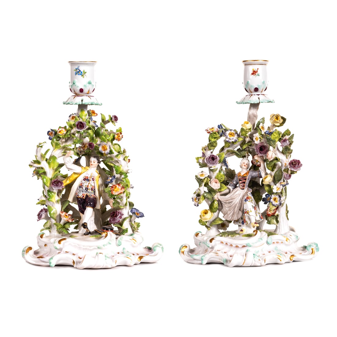 Pair of Meissen Painted Porcelain Figural Candlesticks (1 of 5)