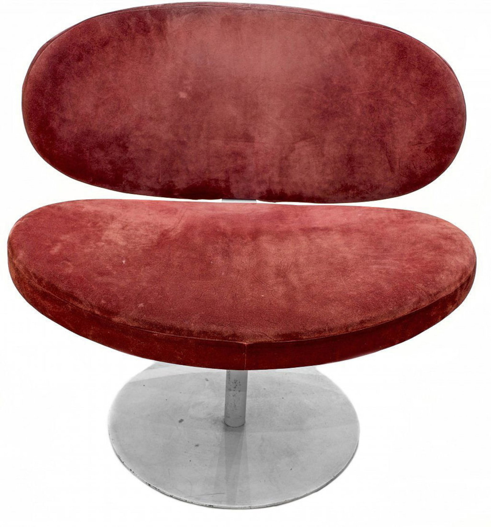 Modern Burgundy Velvet Upholstered Swivel Chair (1 of 4)