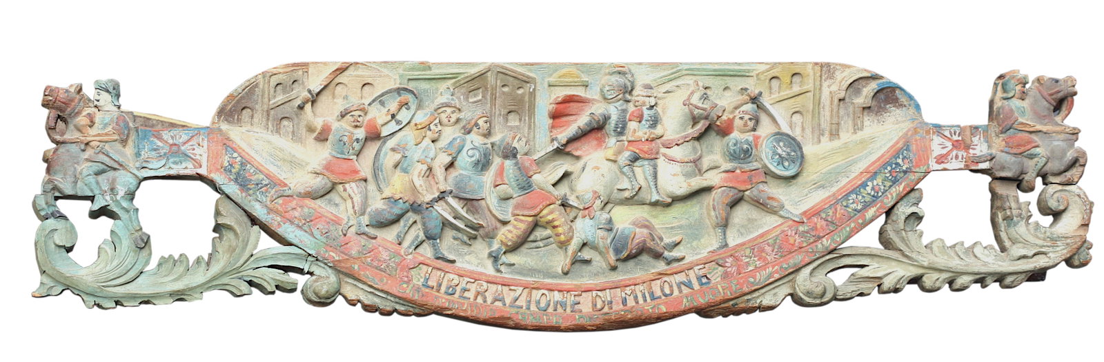 Italian Painted and Carved Wood Cart Plaque (1 of 5)