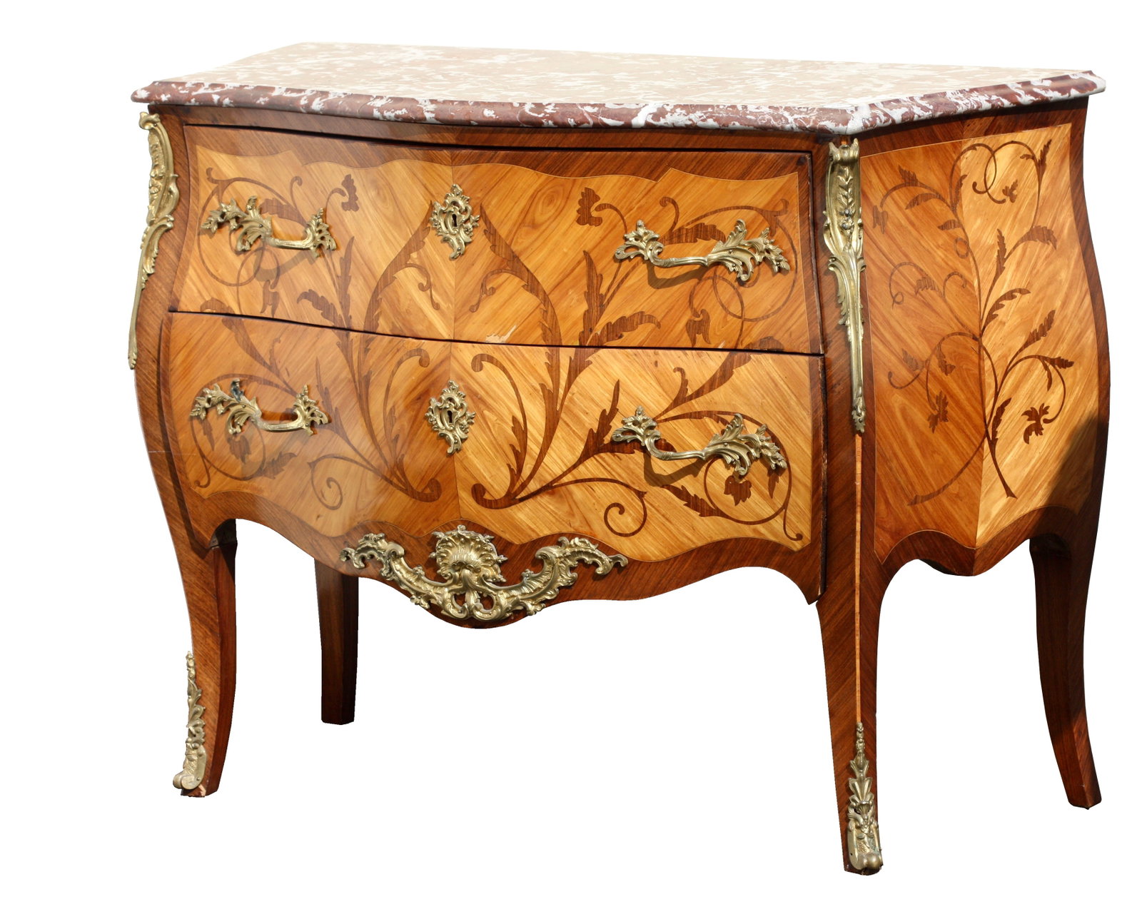 Louis XV Style Bronze Mtd. Tulipwood & Fruitwood Marquetry Commode (1 of 8)