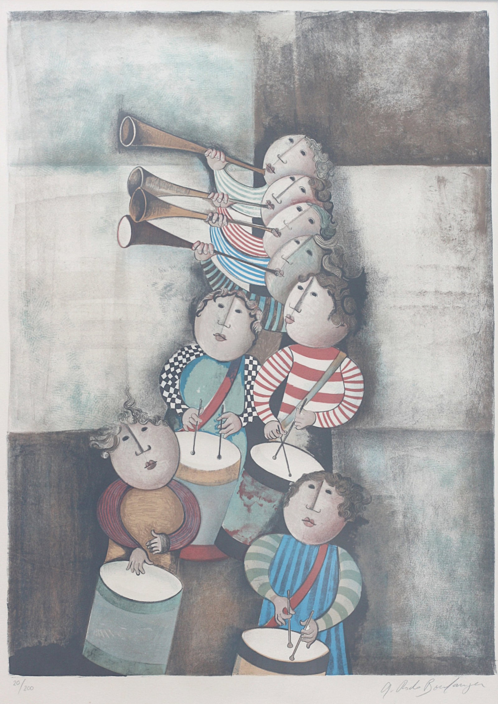 Graciela Rodo Boulanger, (Bolivian, b. 1935), Lithograph: Graciela Rodo Boulanger, (Bolivian, b. 1935), Lithograph Four Muscians, lithograph, signed in pencil, l.r., numbered LVI/C, l.l.Site, 29 by 20.5 in., overall, framed, matted, 37 by 28 in. Provenance: 