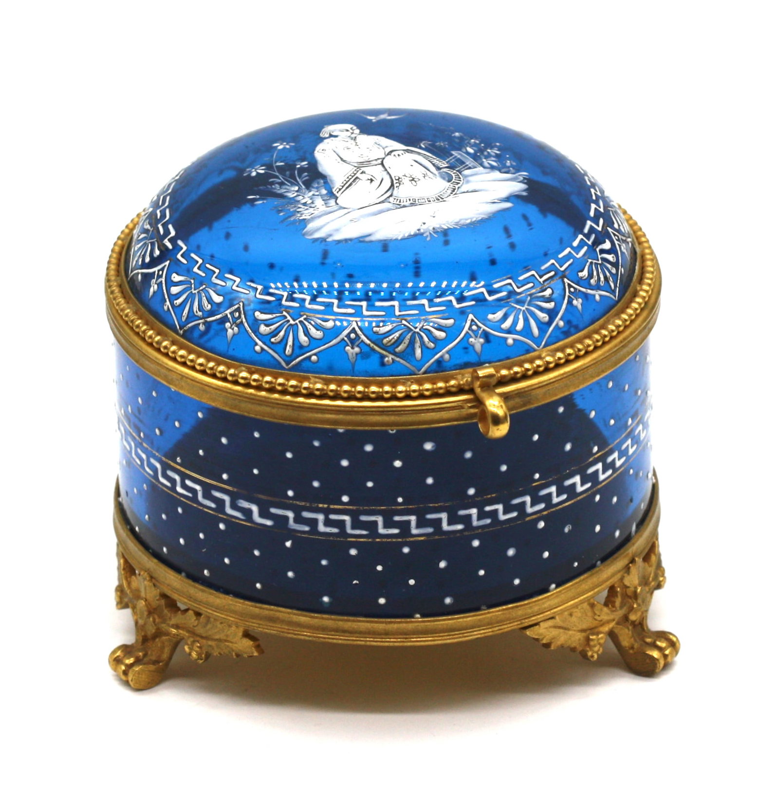 French Chinoiserie Gilt-Metal Mounted Blue Glass Box (1 of 8)