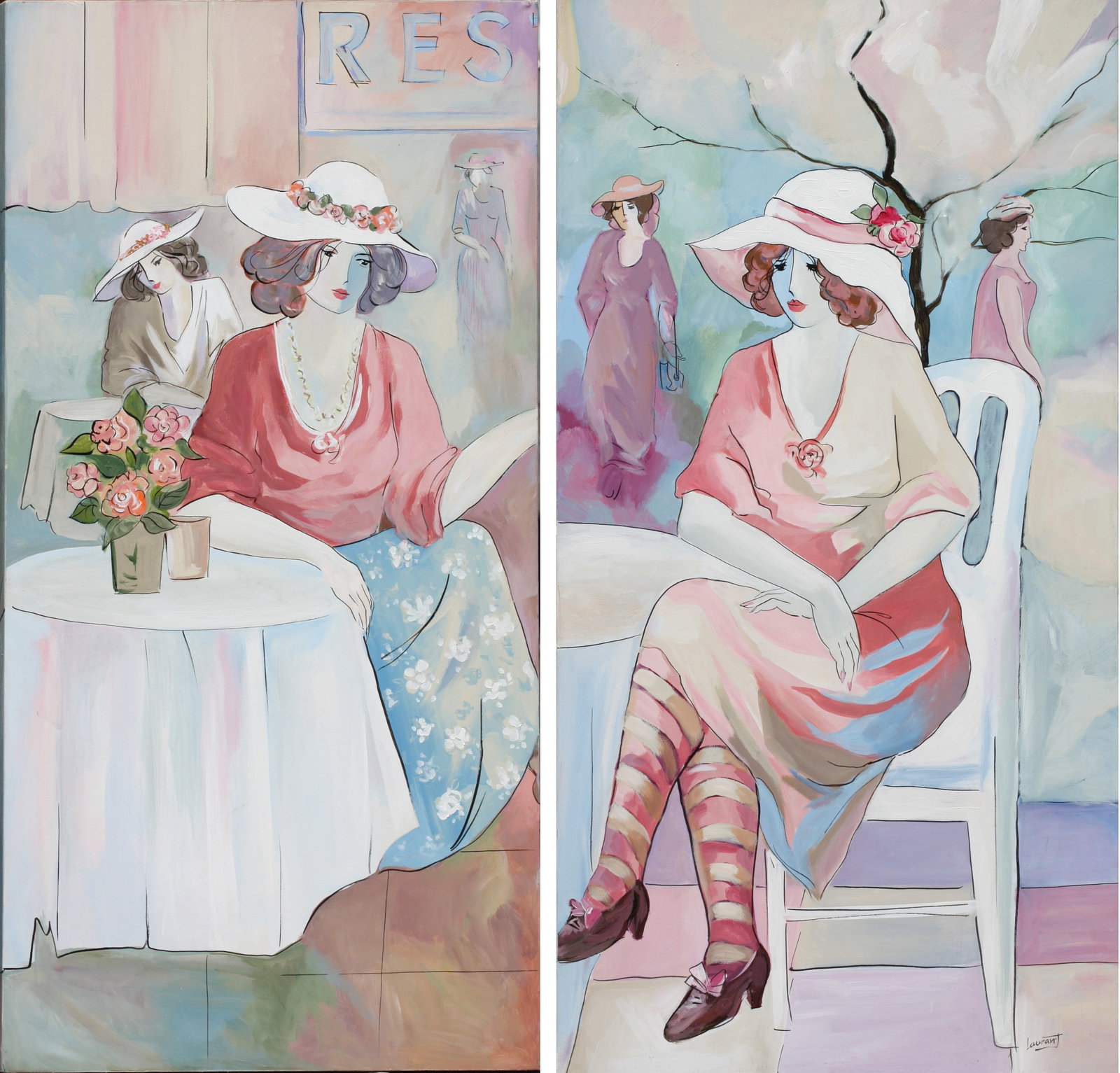 Manner of Tarkay, Pair of Painted Panels (1 of 8)
