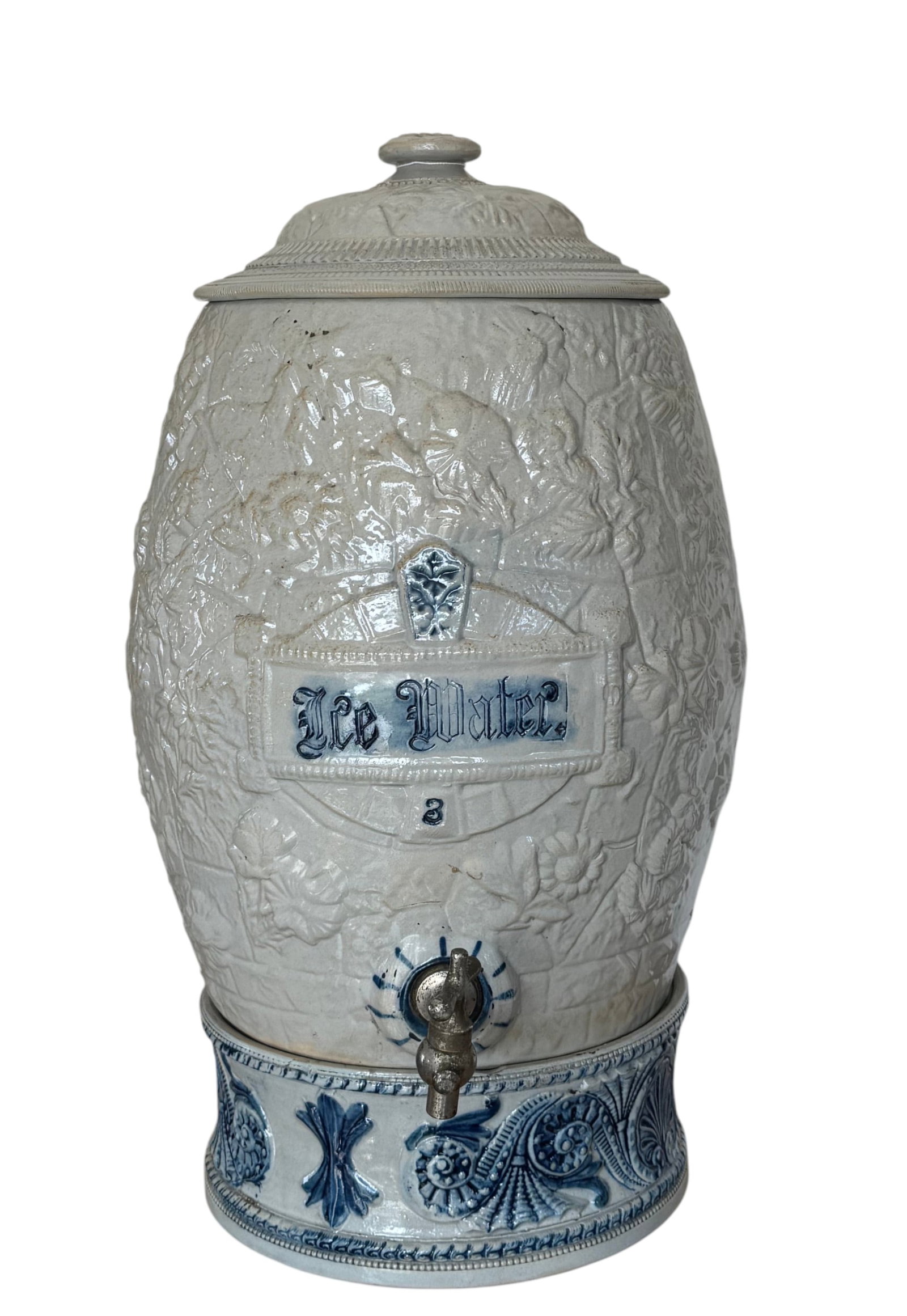 Stoneware Lidded Ice Water Barrel on Stand (1 of 6)
