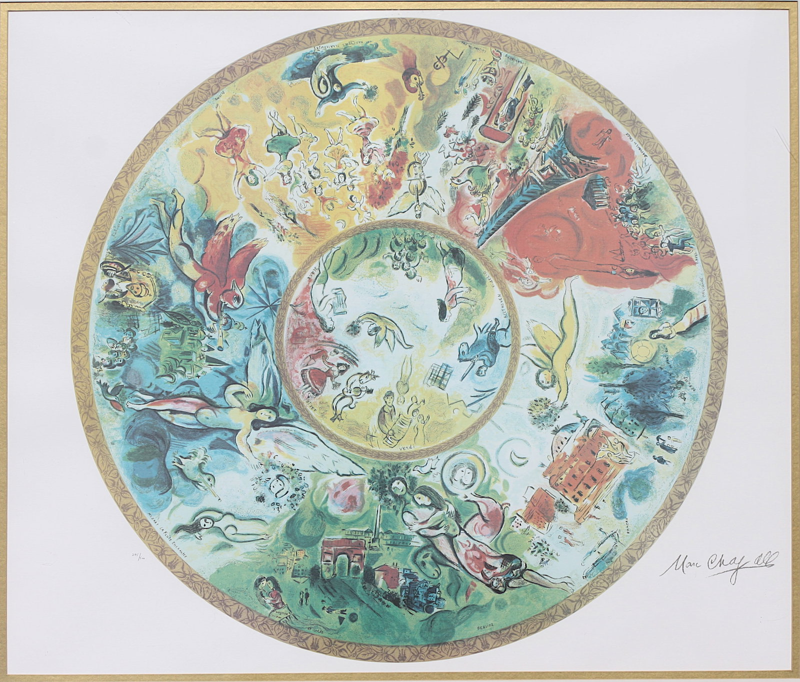 Marc Chagall, (Russian/French, 1887-1995), Offset Lithograph: Marc Chagall, (Russian/French) Paris Opera House Ceiling, Offset Lithographsigned, numbered 235/500 site 24 by 28 in., overall, 35 by 39 in.