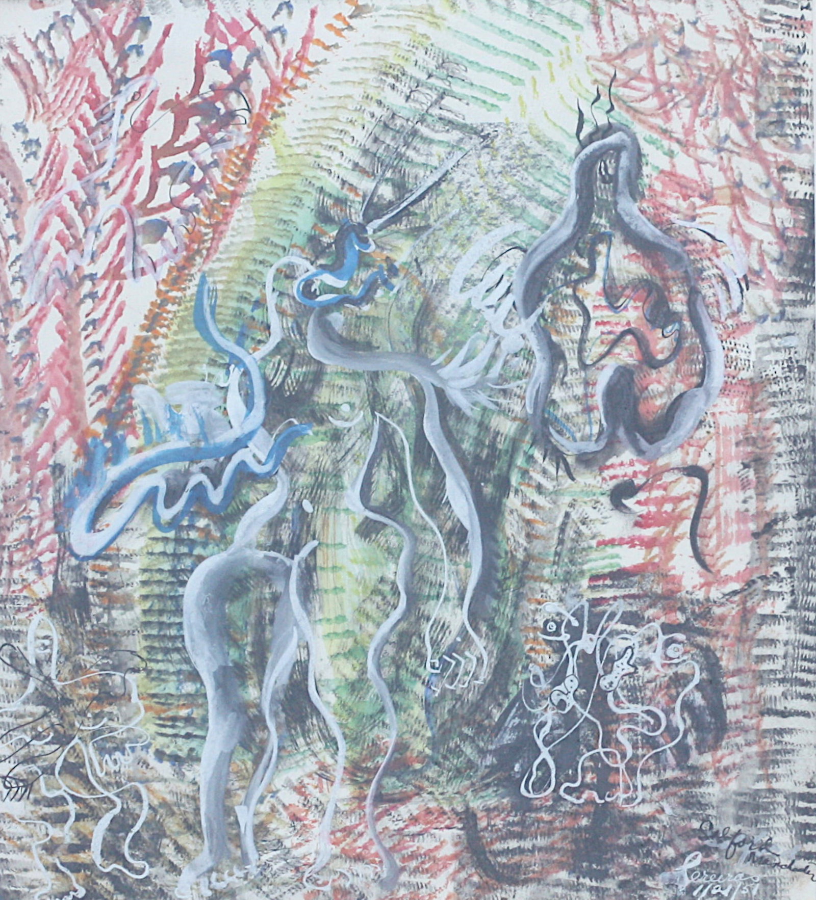 Irene Rice Pereira, (American, 1902-1971): Irene Rice Pereira, (American, 1902-1971) Salforre ....., 1951, Watercolor, pen on paper,signed, titled, dated (lower right) overall, Height 23 inches, Width 21 inches Provenance: Formerly the Collect