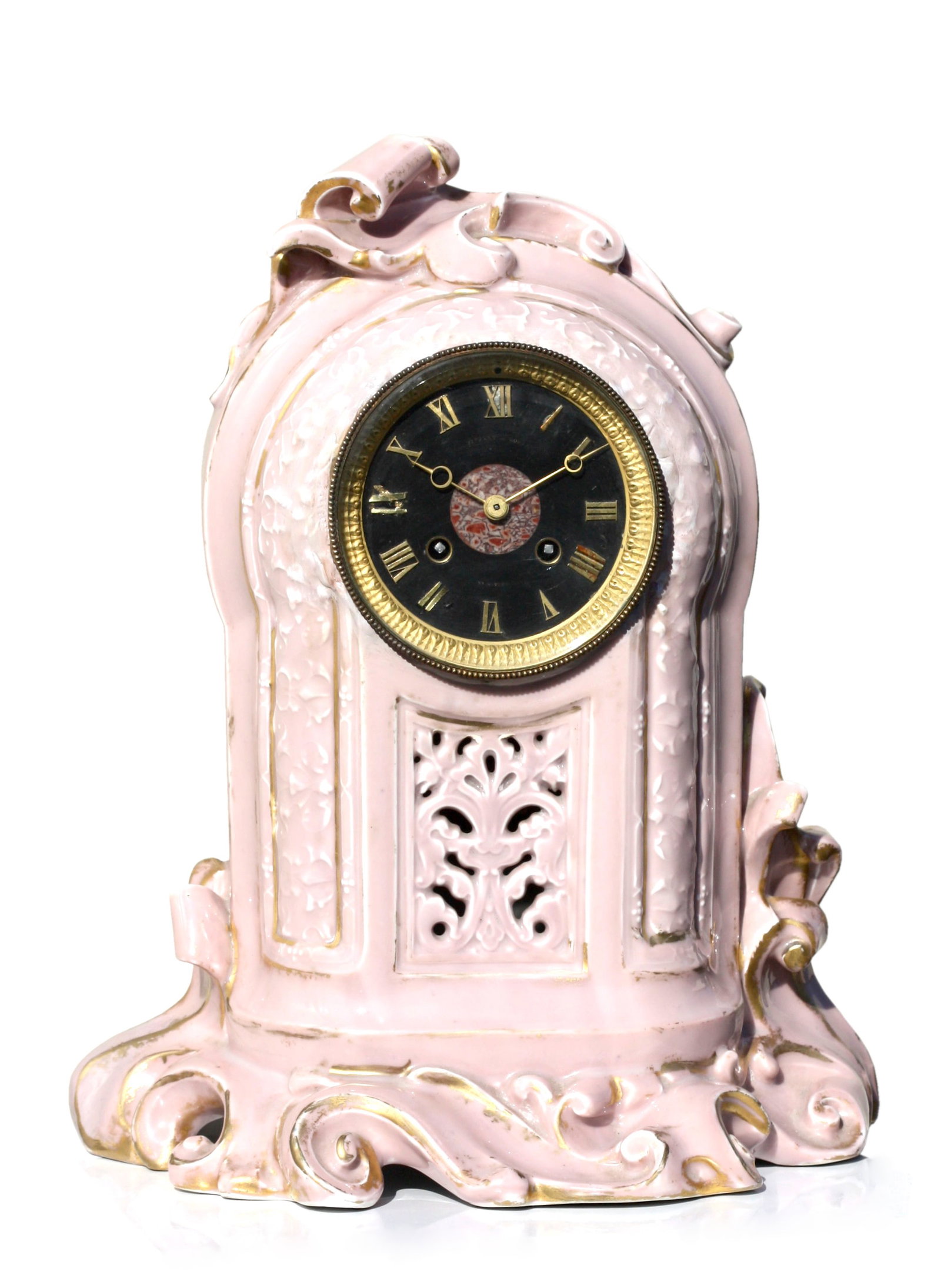Ceramic Mantle Clock, Tiffany & Co.: Ceramic Mantle Clock, Tiffany & Co. New York, circa 1900. The black slate dial inscribed Tiffany & Co. / New York,the movement stamped TIFFANY & CO. Height 14 in., Width 11.25 in., Depth 6 in. (Height