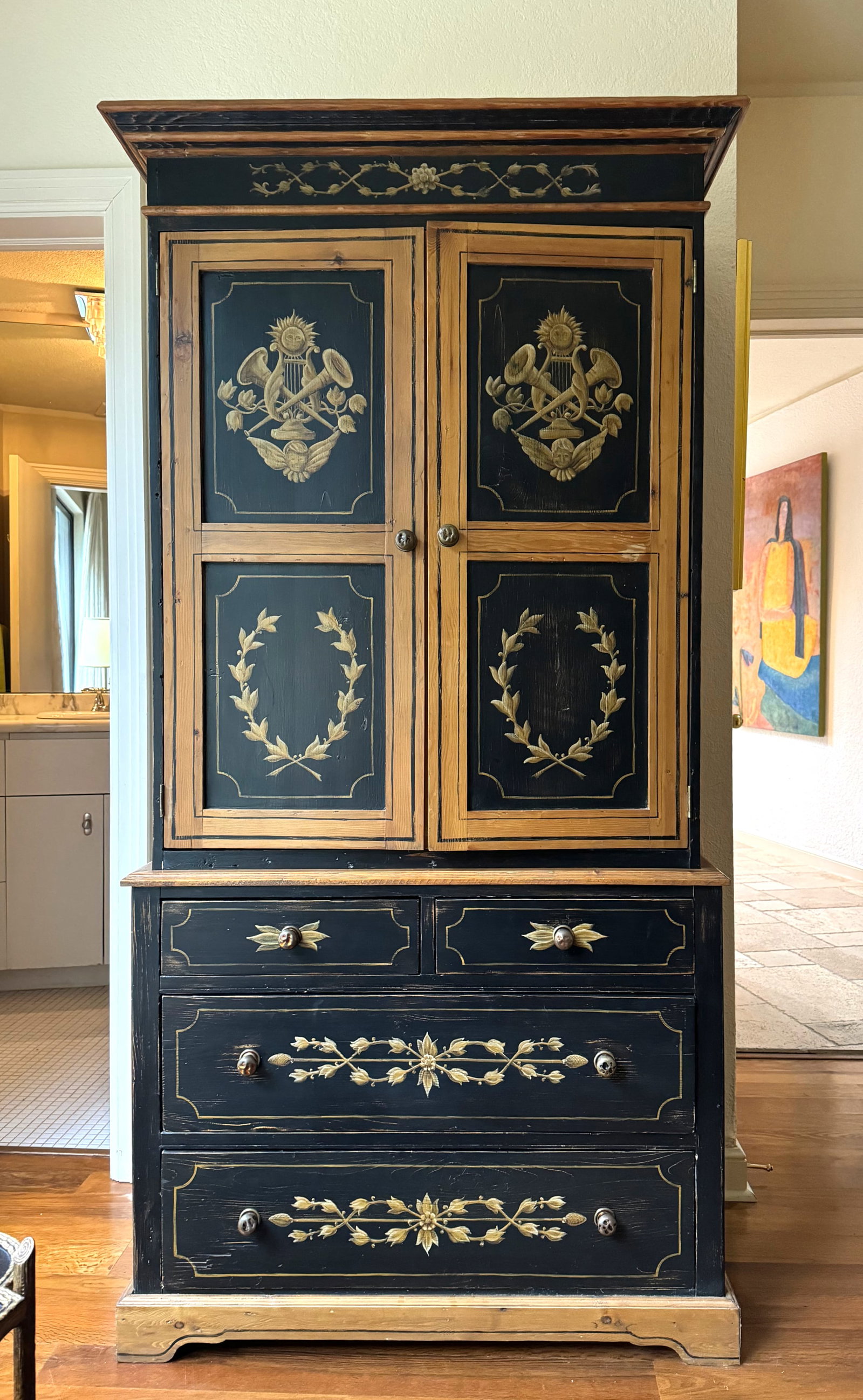Traditional English Style Trompe L oeil Pine Cabinet (1 of 6)