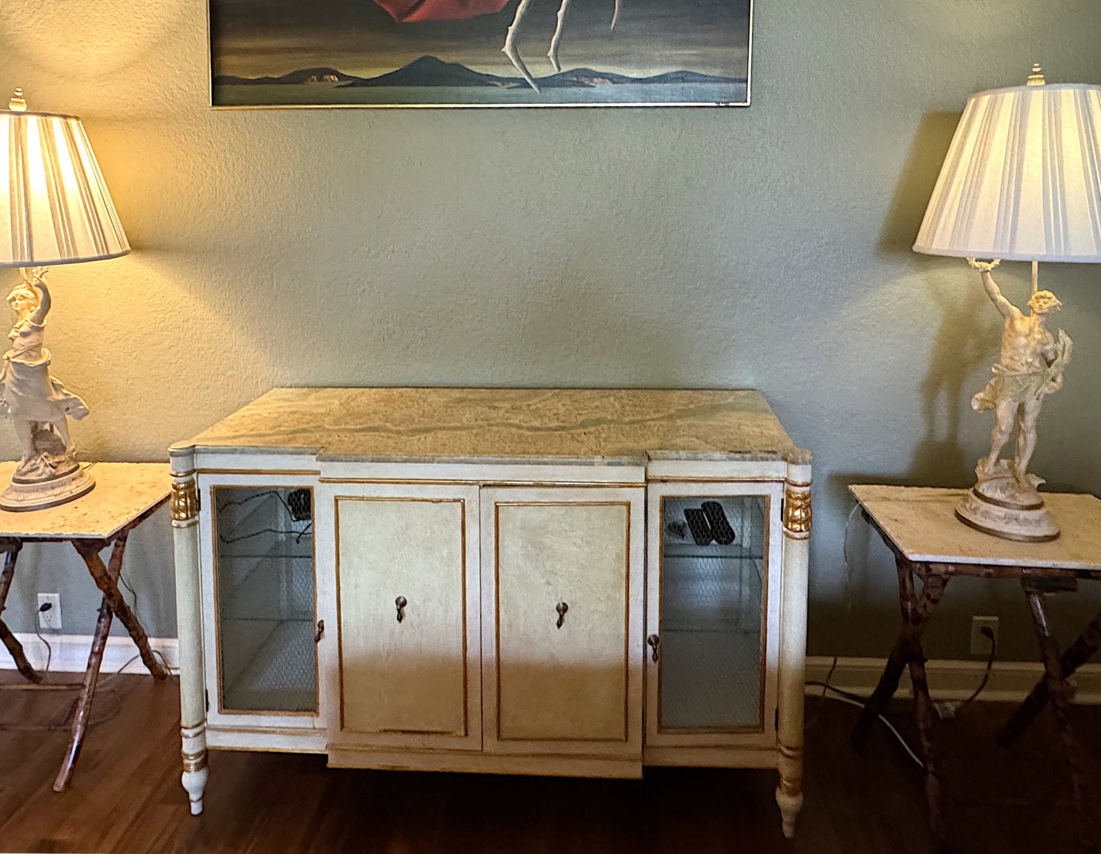 Regency Style Painted and Parcel Gilt Breakfront Side Cabinet (1 of 6)