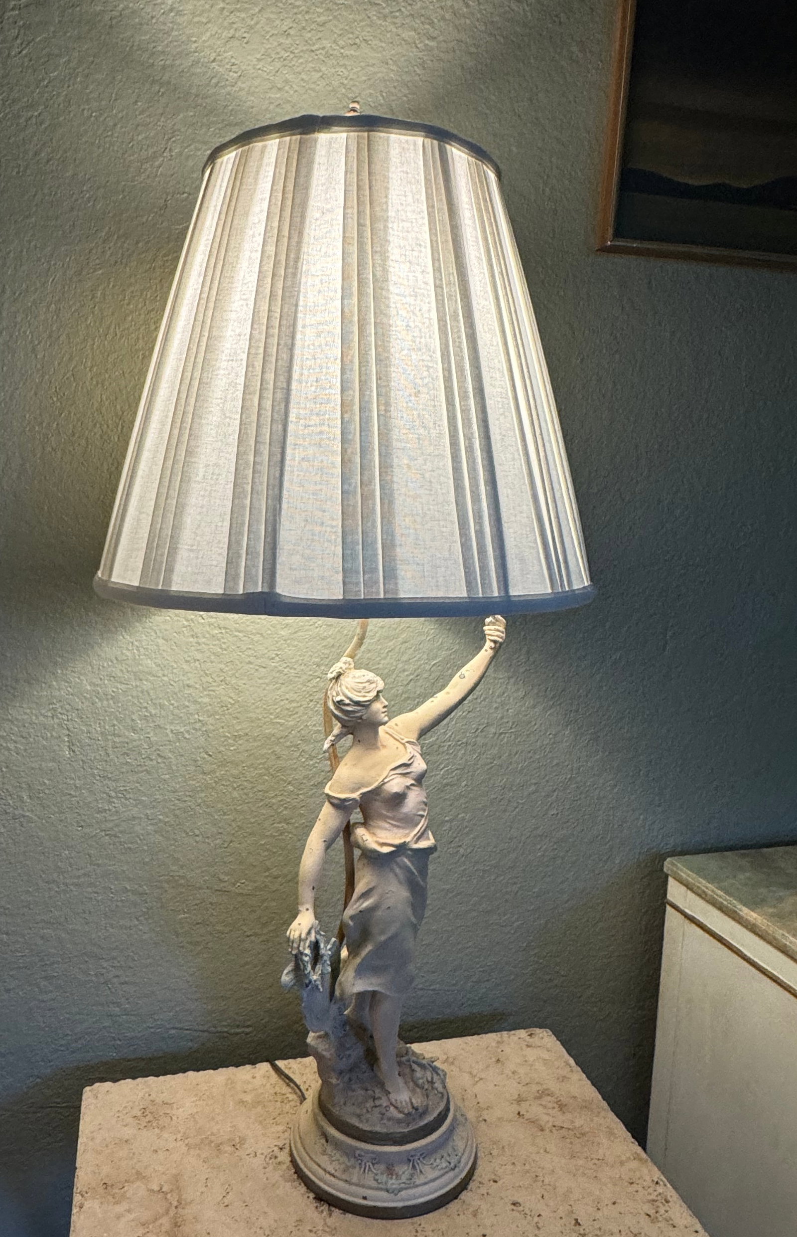 Pair of Painted Metal Classical Figures, Mounted as Lamps.: Pair of Painted Metal Classical Figures, mounted as Lamps. Height 25 in., Height overall, 38.5 in.