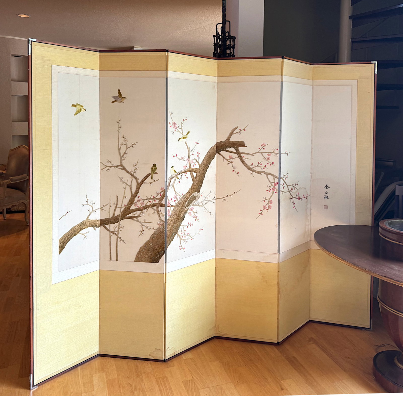 Japanese Silk Embroidered Paper Six-Fold Screen (1 of 9)