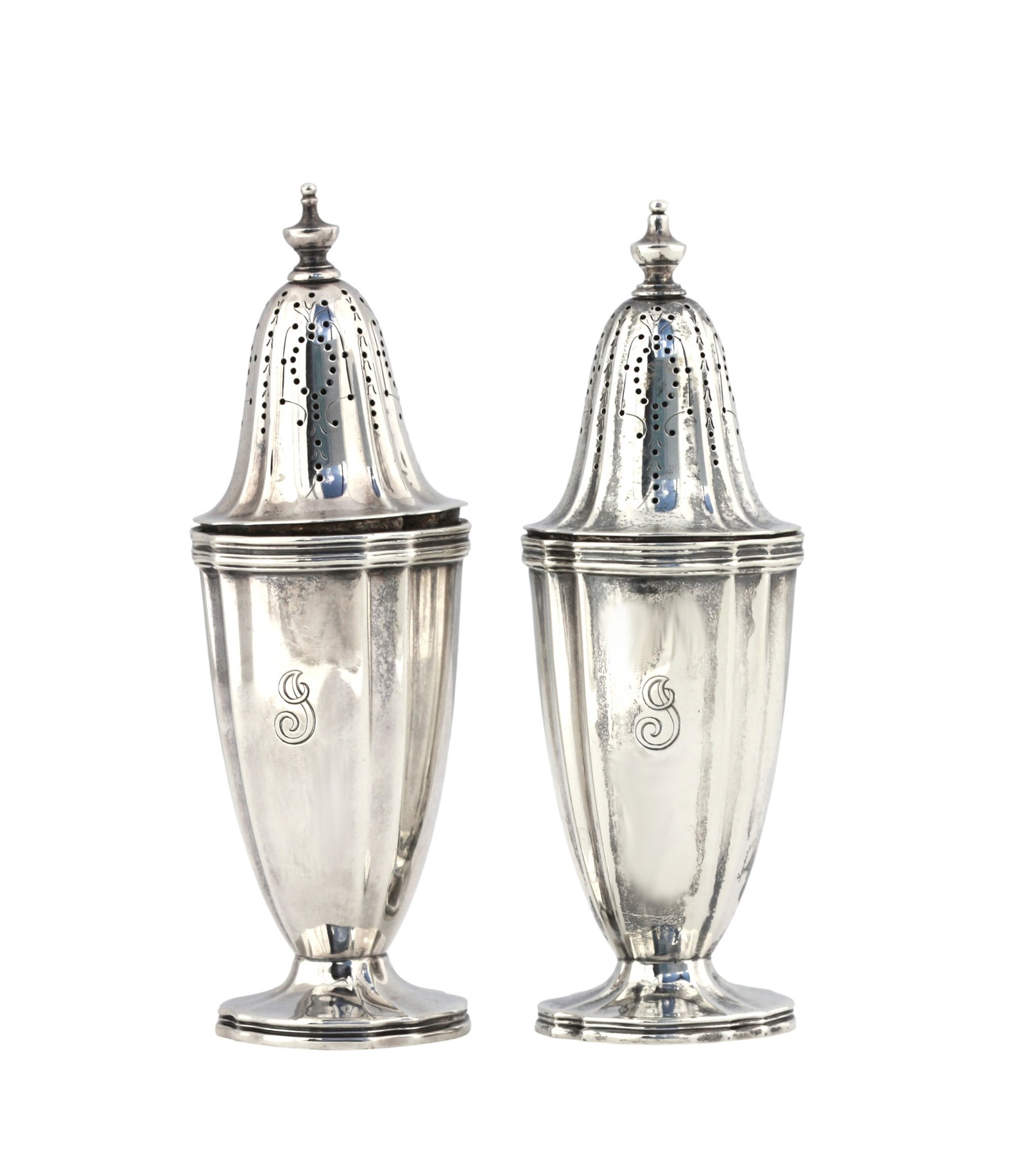 Tiffany & Co. Sterling Silver Salt and Pepper Shakers: Tiffany & Co. Sterling Silver Salt and Pepper Shakers New York, circa 1907–1947. A refined pair of Tiffany & Co. sterling silver salt and pepper shakers, each of classic baluster form with pierced d