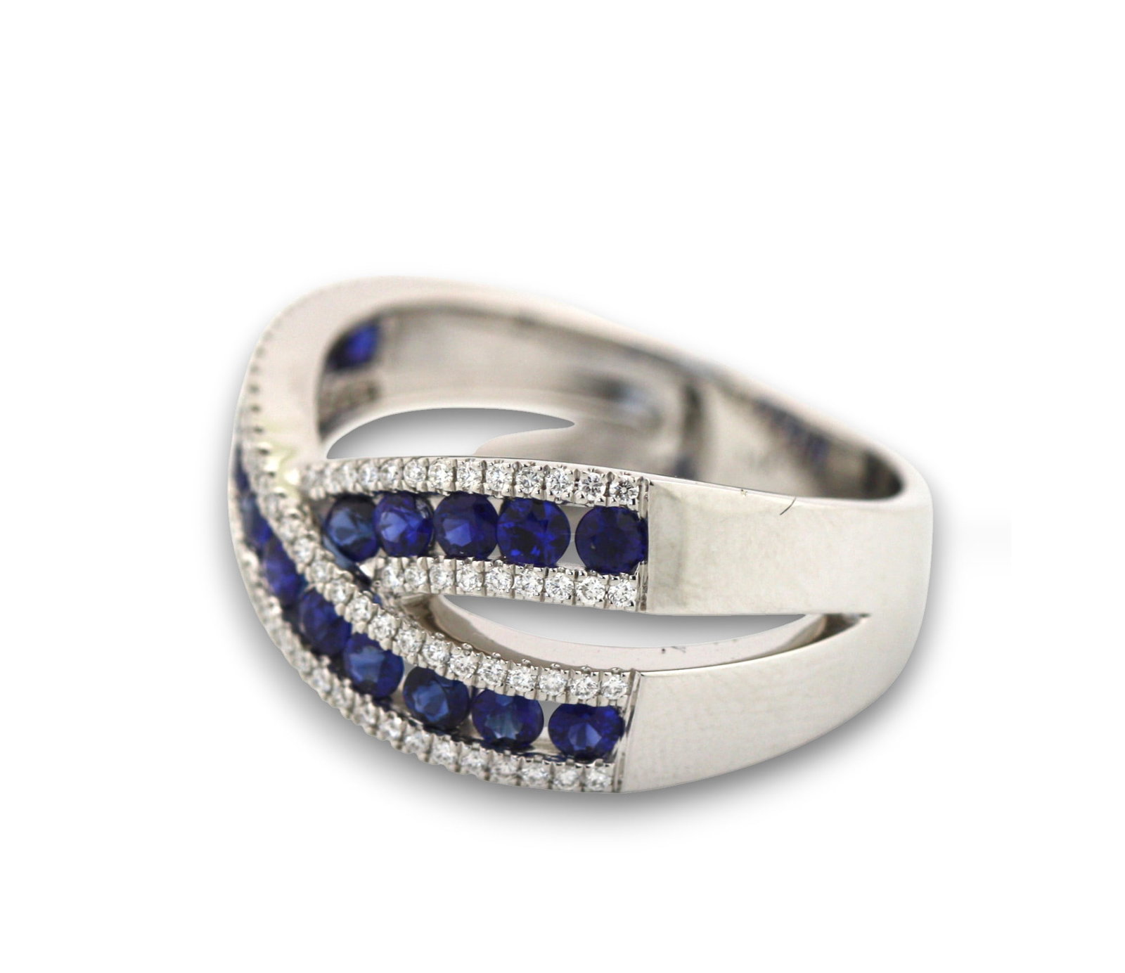 Sapphire and Diamond Crossover Ring - 2