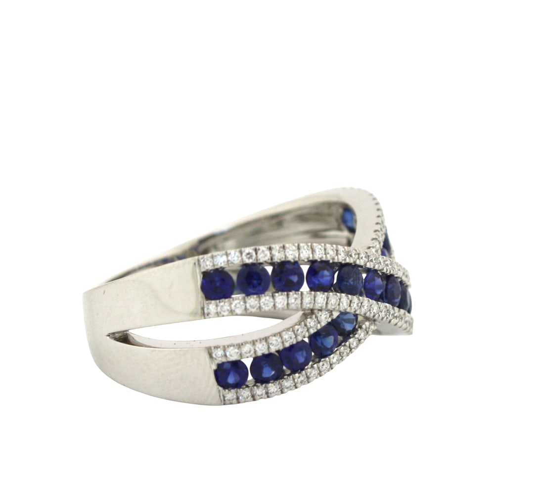 Sapphire and Diamond Crossover Ring - 3