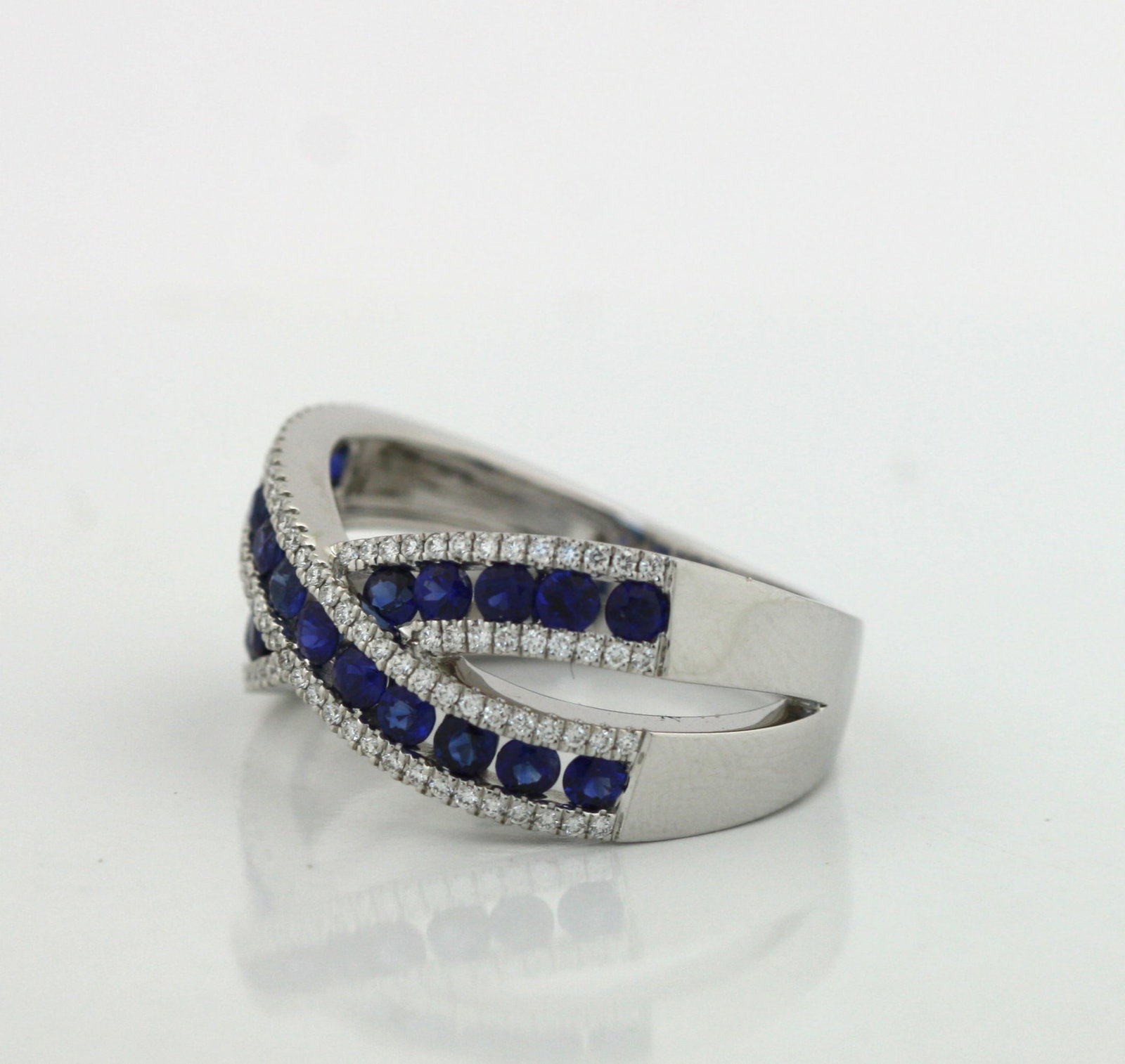 Sapphire and Diamond Crossover Ring - 4