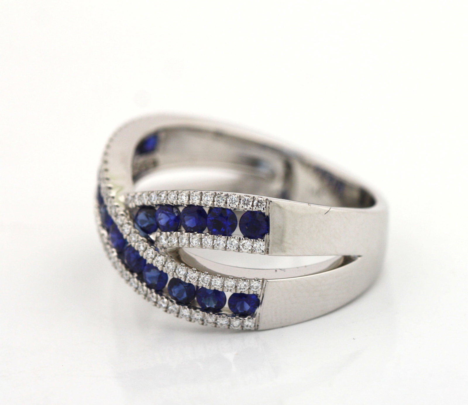 Sapphire and Diamond Crossover Ring - 7