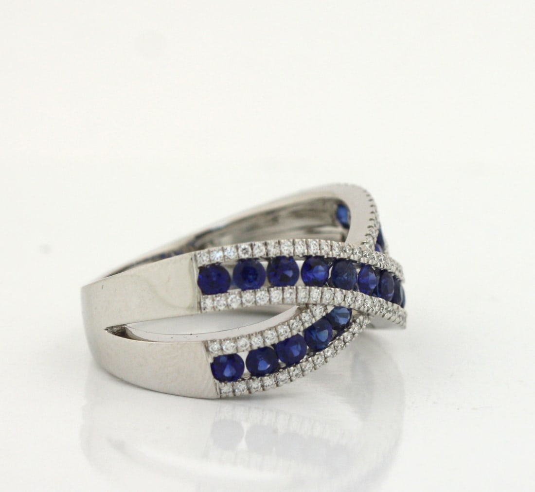 Sapphire and Diamond Crossover Ring - 8