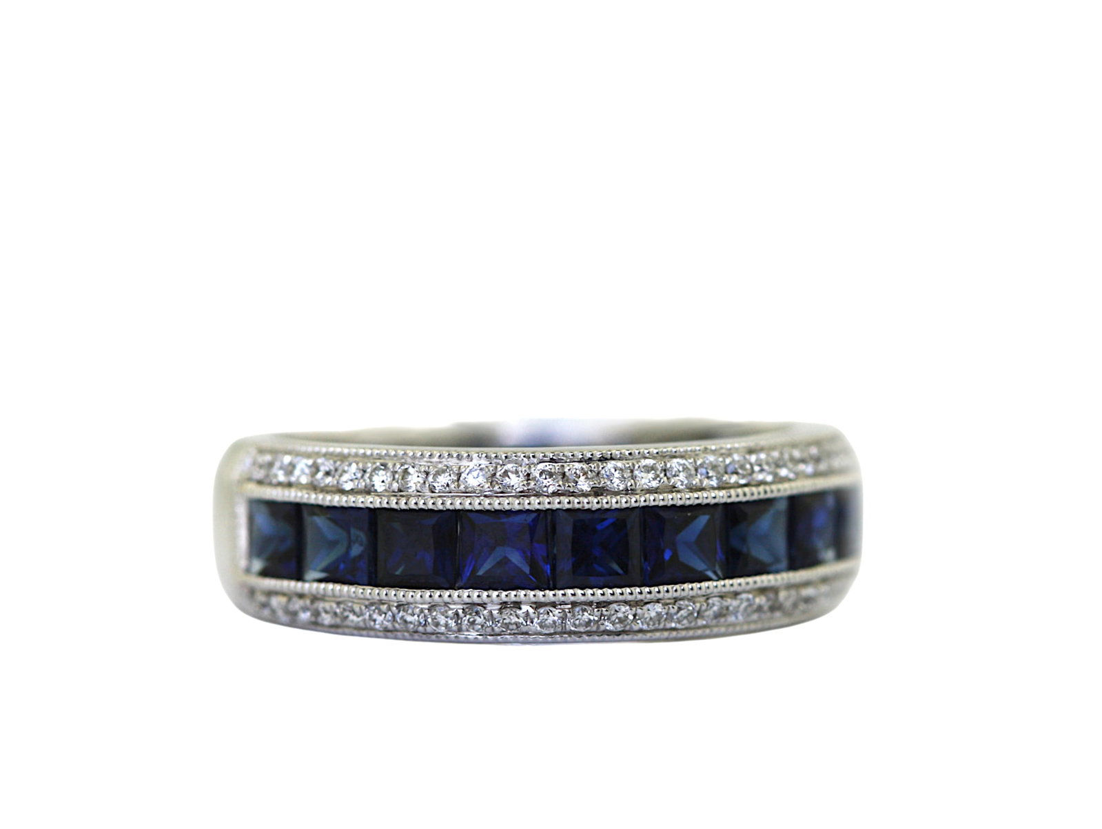 Sapphire and Diamond Band Ring in 14K White Gold. (1 of 8)
