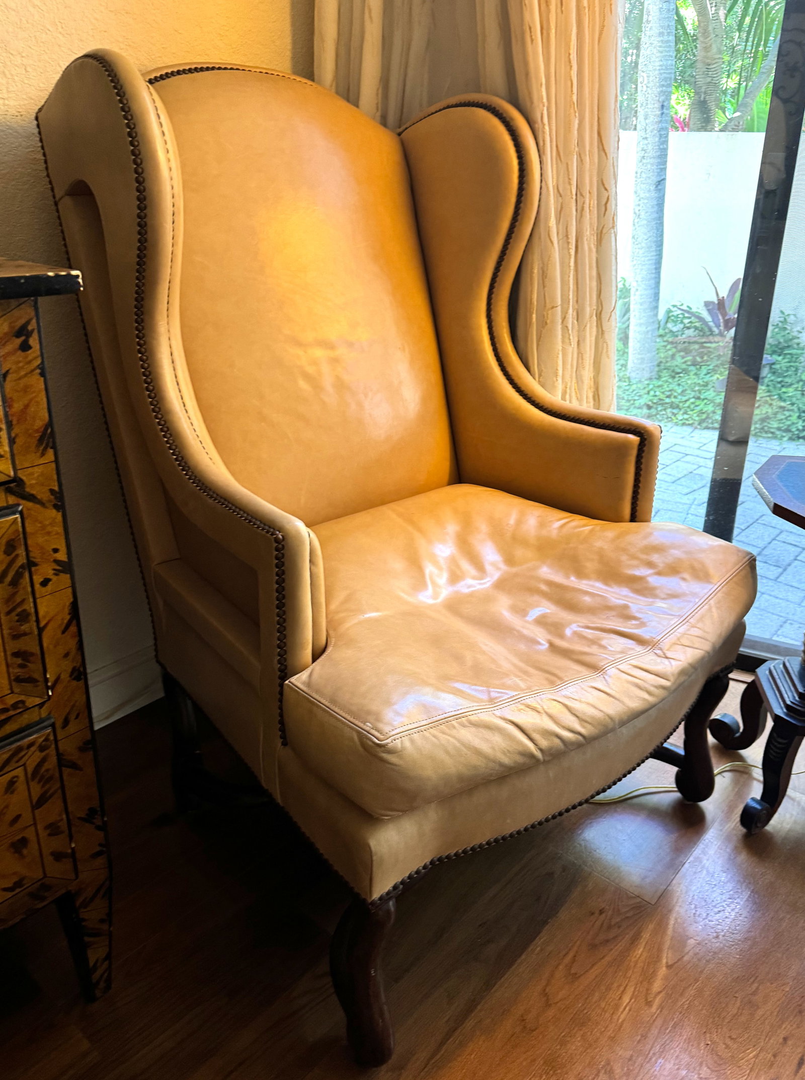 Louis XIV Style Leather-Upholstered Wing Chair (1 of 6)