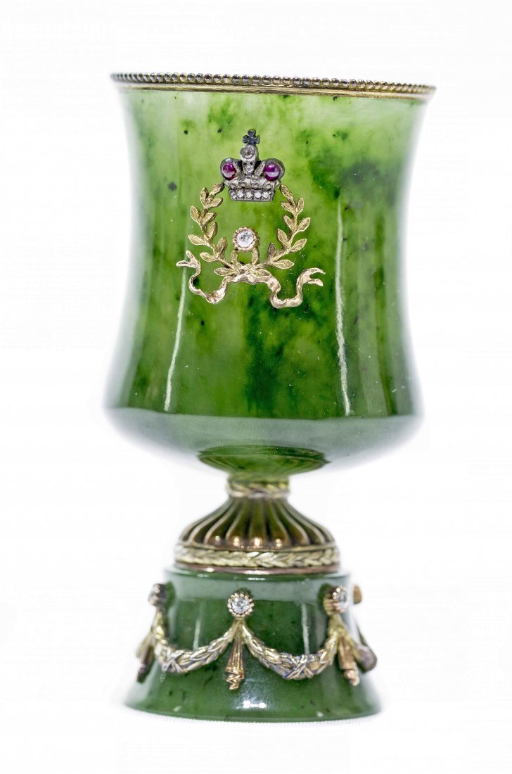 JEWELED SILVERGILT MOUNTED JADE VASE