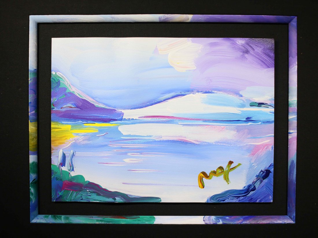PETER MAX (American, b. 1937): PETER MAX (American, b. 1937) "Blue Landscape". Signed MAX l/r.Ê Acrylic on paper. Measuring 11 1/2 by 15 1/2 inches.Ê