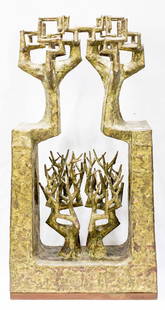 Abe Satoru, (Japanese/American, b. 1926): Property Formerly from the Estate of A Palm Beach Lady Abe Satoru, (Japanese/American, b. 1926) Untitled Abstract copper and bronze weldement, gilt patina signed Satoru Height 31 ½ in., width 15 ½ i