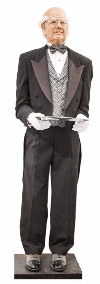 Steve Egge, "Maxwell": "Maxwell" A life like figure of a butler holding a tray. Height 69 inches
