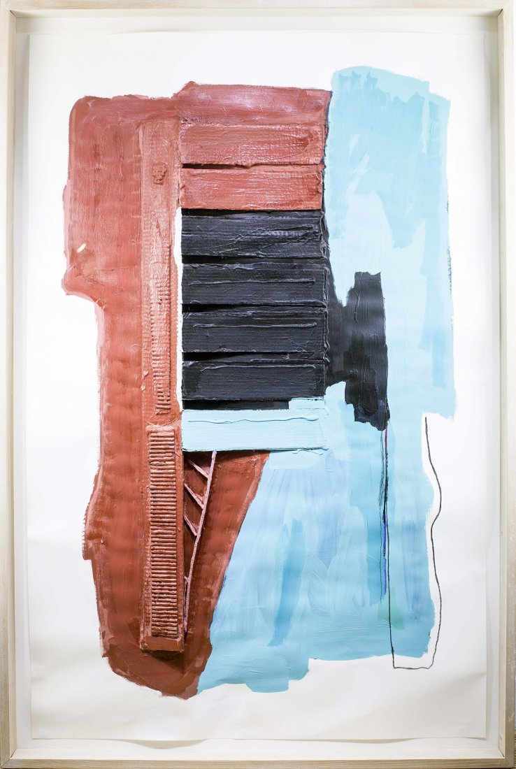 Bruce Robbins, (American, b. 1948): Property Formerly from the Estate of A Palm Beach Lady Bruce Robbins, (American, b. 1948) Untitled, 1981 acrylic, graphite and cardboard on paper signed and dated lower edge 54 by 36 in., overall in s