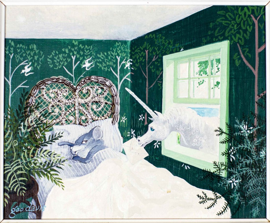 George Davis, (American, 20th century): George Davis, (American, 20th century) Invitation to a Singles, 1944 tempera on board signed l.r. 7 1/2 by 9 in. Provenance: The Main Street Gallery, Nantucket, MA.