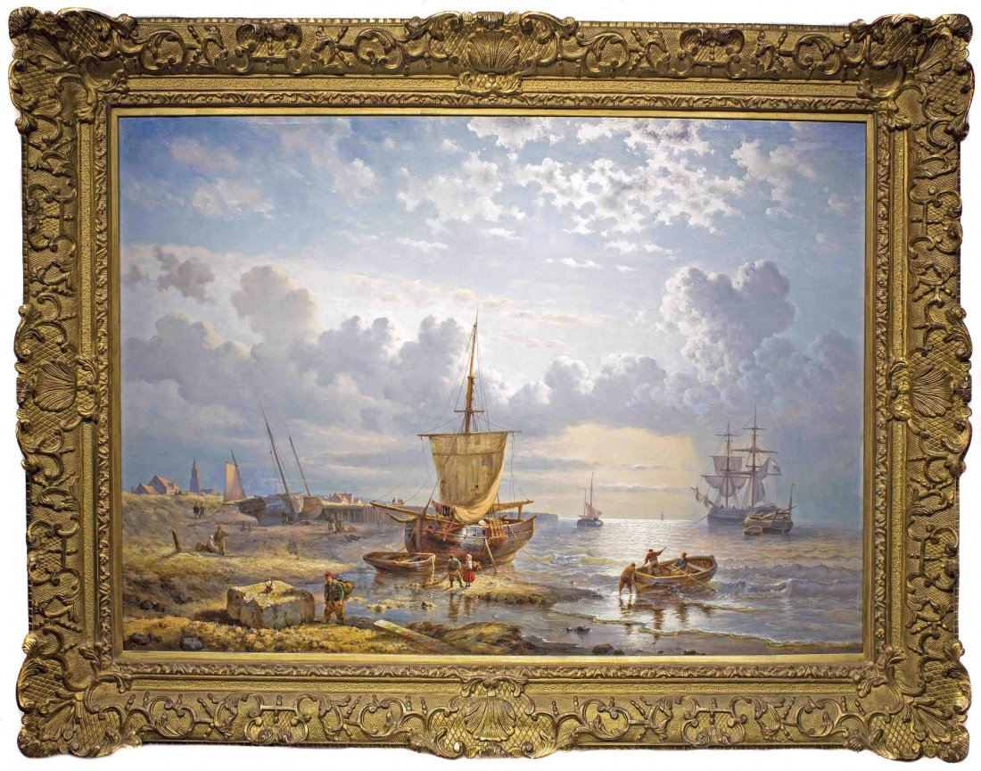 GEORGE INNESS OPDENHOF, (Dutch 1807-1873): GEORGE INNESS OPDENHOF, (Dutch 1807-1873) Early Morning on the Beach at Scheveningen signed l.r. oil on canvas 28 by 38 in. Provenance: Christie's, Amsterdam, April 27, 2005, lot 127