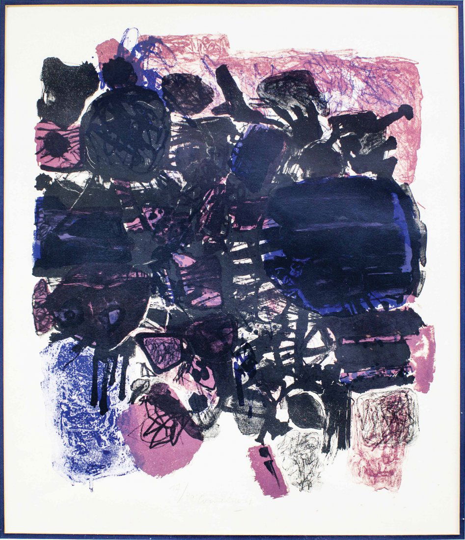 GUILLIAUME CORNEILLE 1922-2010, PIERRE ALCHINSKY b.1927: Property Formerly from the Estate of A Palm Beach Lady GUILLIAUME CORNEILLE, (Dutch, 1922-2010), Untitled, 1967 and PIERRE ALCHINSKY, (Belgian, b. 1927), Red, Black and White two lithographs in colors