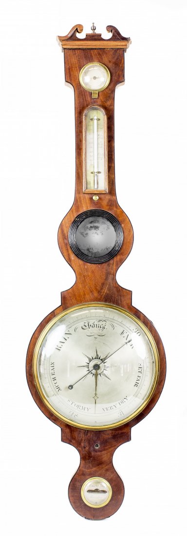VICTORIAN PART EBONIZED MAHOGANY BAROMETER, SIGNED: NO RESERVE - NO MINIMUM VICTORIAN PART EBONIZED MAHOGANY BAROMETER AND THERMOMETER, Late 19th century, Signed. Of typical form. Height 44 in., Width 13 in.