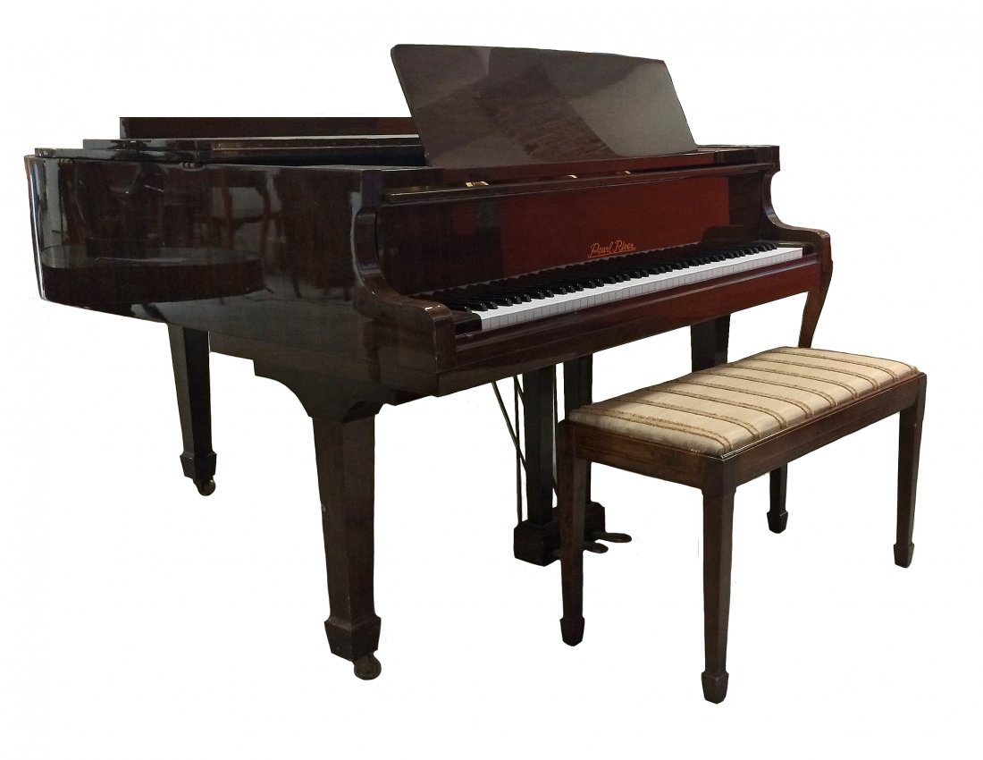 PEARL RIVER GUANGZHOU BABY GRAND PIANO: NO RESERVE - NO MINIMUM PEARL RIVER GUANGZHOU BABY GRAND PIANO, With bench. Height 40 in., Width 59 ½ in., Depth 60 in.