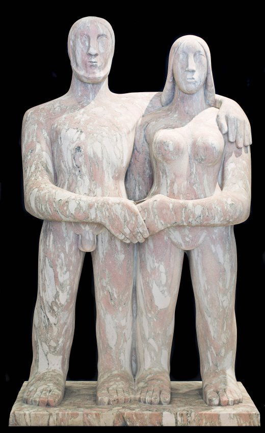DAVID WYNNE, (b.1926) LIFE SIZE SCULPTURE, "THE LOVERS": David Wynne (British, B. 1926)THE LOVERSCirca 1972. Of pink granite. Height 69 in. (175.3 cm) Provenance: Christie’s, New York, July 11, 2006, lot 21