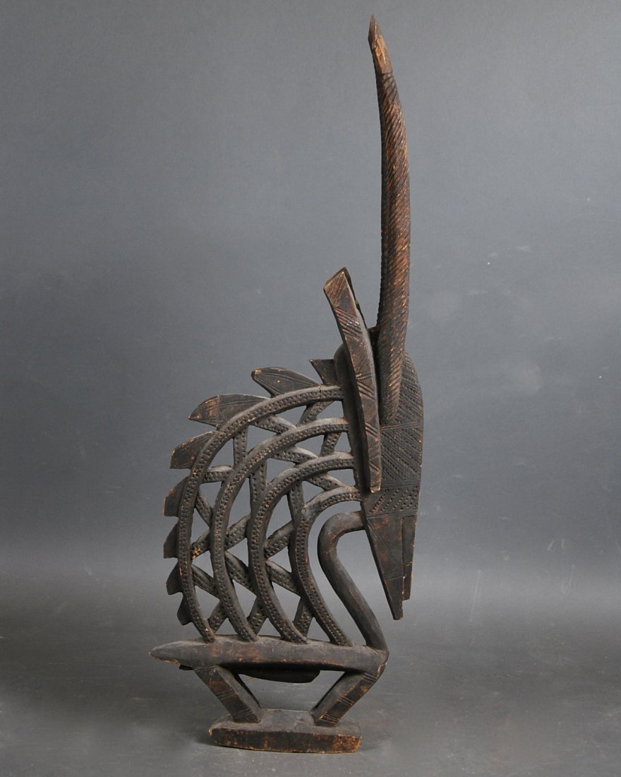 BAM-MAI HERBALIST CARVED WOOD FEMALE TY-WARA TOTEM: BAM-MAI HERBALIST CARVED WOOD FEMALE TY-WARA TOTEM Modern, of a female antelope. Height 36in.