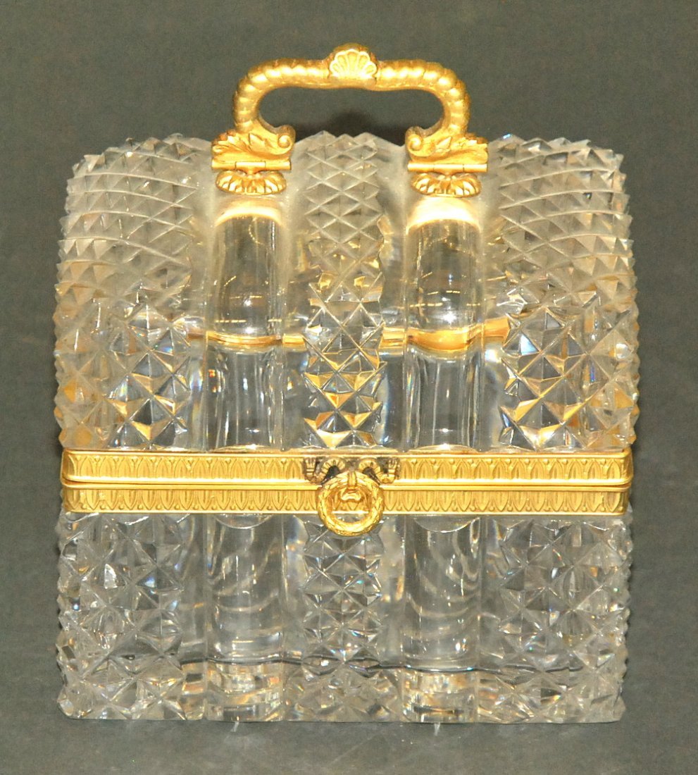 FINE FRENCH GILT-BRONZE AND CUT CRYSTAL BOX: FRENCH GILT-BRONZE AND CUT CRYSTAL BOX 5 in. to 5.5 in.