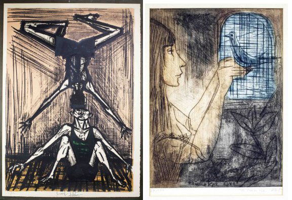 ETIENNE RET (AMER,1900–1996) & BERNARD BUFFET, (FRENCH): Property Formerly from the Estate of A Palm Beach LadyBERNARD BUFFET (French, 1928-1999) and ETIENNE RET (American, 1900 – 1996)“Acrobat”, 1968 and ‘Girl with a Bird in a Cage’, circa 1968th