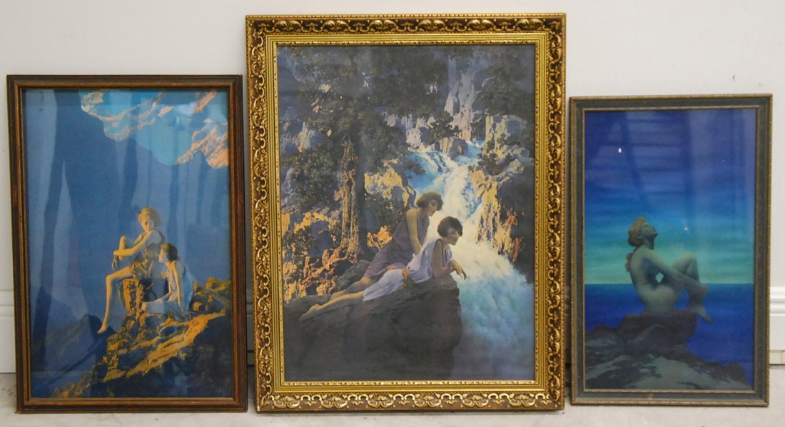MAXFIELD PARRISH, (AMER.1870-1966) 3 OFFSET PRINTS: AFTER MAXFIELD PARRISH (American, 1870-1966)Three vintage works, including, "Stars", and "Waterfall", circa 1925offset chromolithgraphsOverall largest to smallest: 28 by 21 in. (framed), 22 by 14 1/2