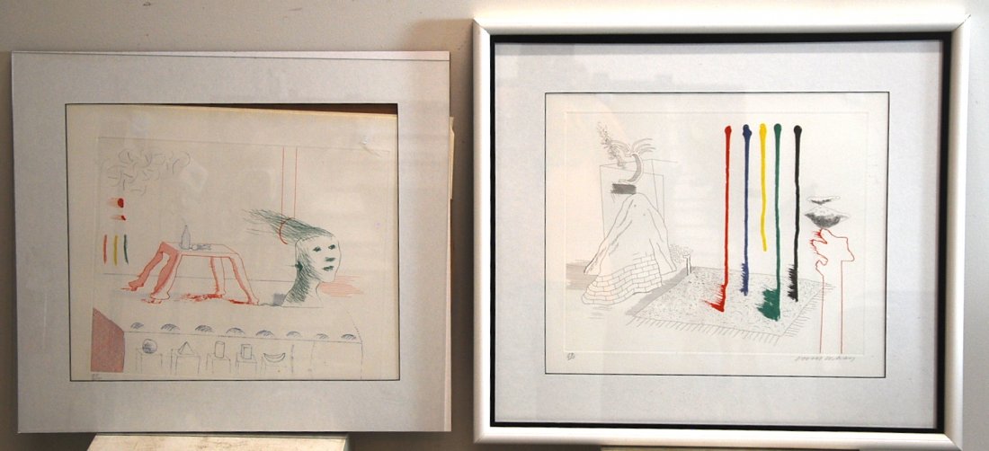 D. HOCKNEY (Brth, b.1937) I Say They Are, 1979 & ANOTHE: DAVID HOCKNEY (British, b. 1937)"I Say They Are" and "A Moving Still Life", 1979 / 1976-1977 [A Pair]"The Blue Guitar Suite"etching and aquatint in color on wove paper, pub. Petersburg Press, NY and L