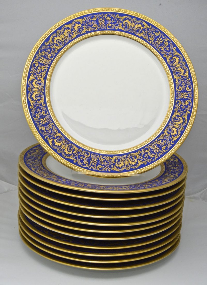 12 LIMOGES PARCEL GILT COBALT GROUND PORCELAIN PLATES (1 of 3)