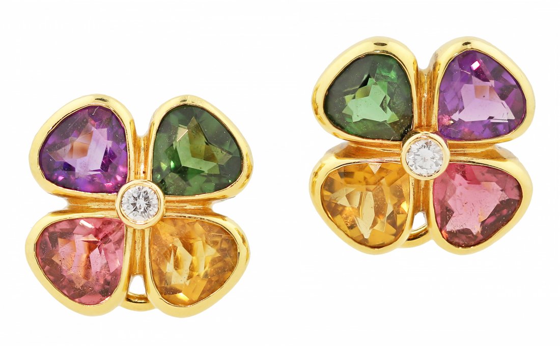 PAIR OF CARVED SAPPHIRE AND DIAMOND EARCLIPS (1 of 1)