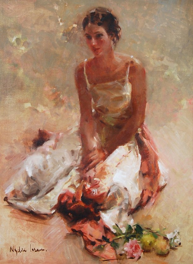 NYDIA LOZANO  (SPANISH, b.1947) "FLOWER SELLER", O/C (1 of 6)