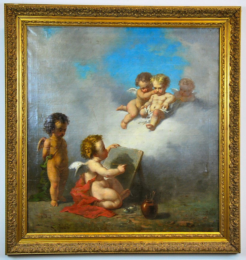 EUGENE-PIERRE CLAVEAU (FRH) ALLEGORY w/PUTTI, 1866, O/C (1 of 6)