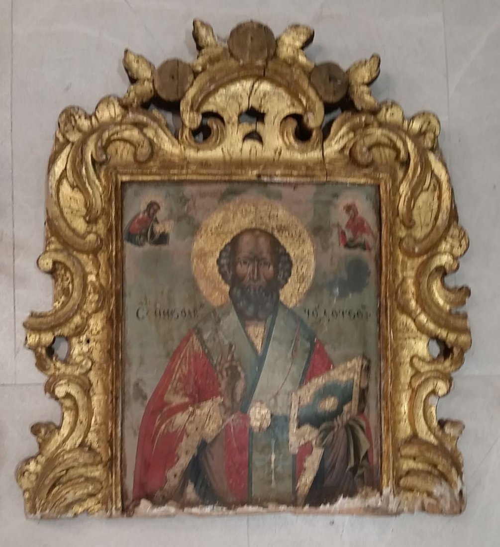 19th C. GREEK ICON OF A BEARDED SAINT, GILT FRAME (1 of 5)