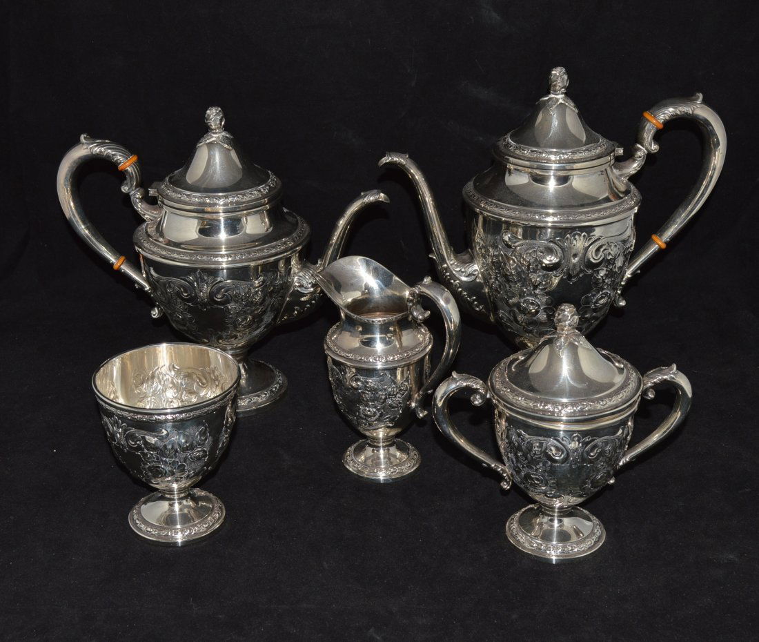 FIVE PIECE AMERICAN SILVER TEA AND COFFEE  SERVICE (1 of 9)