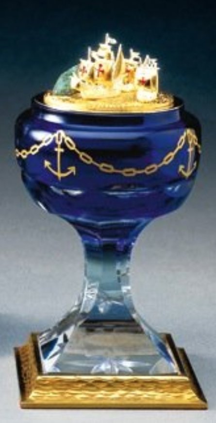 THEO FABREGE COBALT GLASS & SILVER “COLUMBUS EGG” (1 of 2)